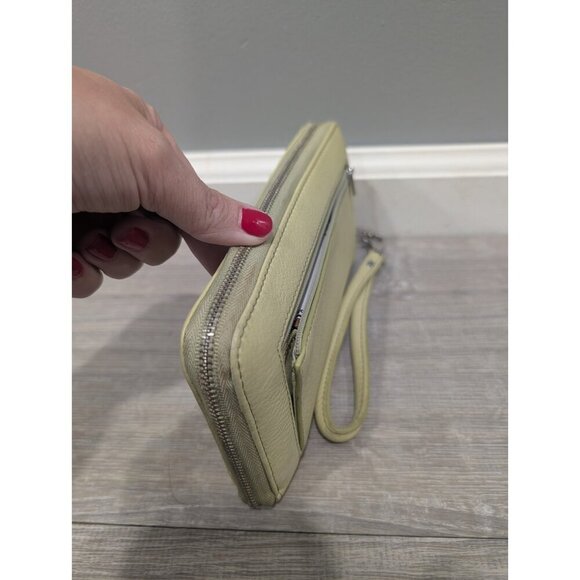 Fossil Light Yellow Green Leather Womens Zip Around Wallet Clutch Wristlet Retro - Picture 3 of 16